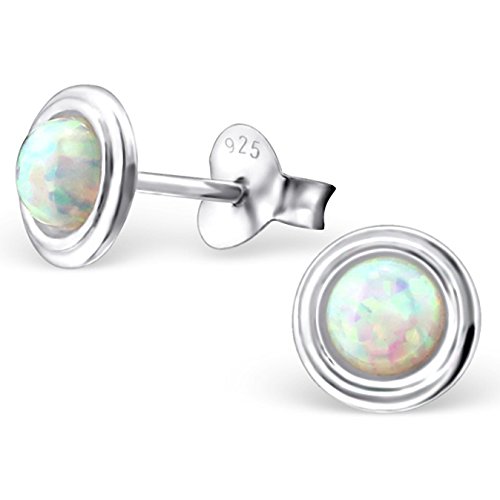 EYS Damen-Ohrringe synthetischer Opal 7 mm 925 Sterling Silber weiß im Etui Damen-Ohrstecker