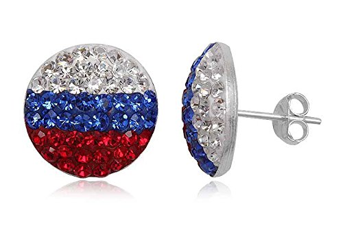EYS Glitzer Damen-Ohrringe Flaggen Russland Preciosa Elements rund 14 mm 925 Sterling Silber im Etui Kristall-Ohrstecker