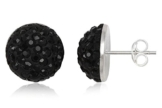 EYS Glitzer Damen-Ohrringe Preciosa Elements Halbkugeln 14 mm 925 Sterling Silber schwarz im Etui Kristall-Ohrstecker