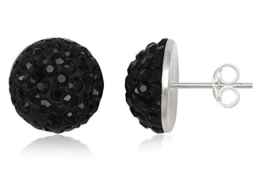 EYS Glitzer Damen-Ohrringe Preciosa Elements Halbkugeln 14 mm 925 Sterling Silber schwarz im Etui Kristall-Ohrstecker