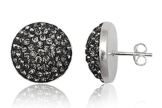 EYS Glitzer Damen-Ohrringe Preciosa Elements Halbkugeln 16 mm 925 Sterling Silber grau Kristall-Ohrstecker
