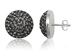 EYS Glitzer Damen-Ohrringe Preciosa Elements Halbkugeln 16 mm 925 Sterling Silber grau Kristall-Ohrstecker
