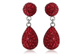 EYS Glitzer Damen-Ohrringe Tropfen Preciosa Elements 29 x 10 mm 925 Sterling Silber rot im Etui Kristall-Ohrstecker
