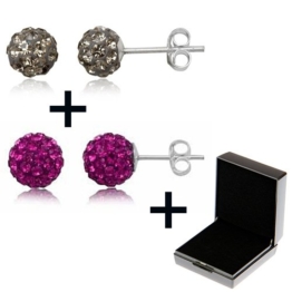 EYS Glitzer Kugel Ohrstecker SET WINTERTYP 6 mm inkl. Geschenketui 925 Sterling Silber Ohrringe