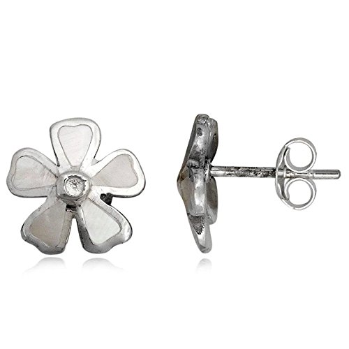 EYS JEWELRY® Damen-Ohrringe Blume Blüte 11 x 11 mm Perlmutt Muschel 925 Sterling Silber weiß im Etui Damenohrhänger