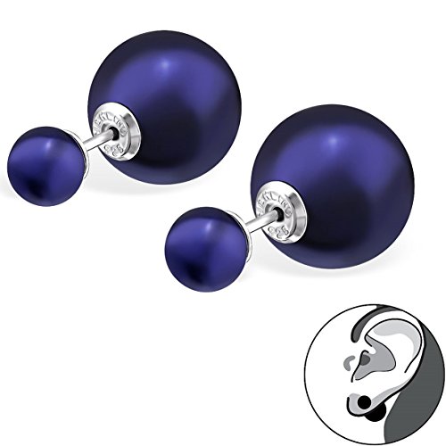 EYS JEWELRY® Damen-Ohrringe Doppel-Perlen Kugeln 6 x 12 mm Perlen Kunstperlen 925 Sterling Silber lila violett schwarz im Etui Damenohrstecker