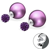 EYS JEWELRY® Damen-Ohrringe Doppel-Perlen Kugeln 6 x 12 mm Preciosa Elements Glitzer Kristalle 925 Sterling Silber lila violett im Etui Damenohrstecker