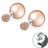 EYS JEWELRY® Damen-Ohrringe Doppel-Perlen Kugeln 6 x 12 mm Preciosa Elements Glitzer Kristalle 925 Sterling Silber pfirsich im Etui Damenohrstecker