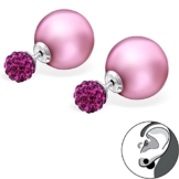 EYS JEWELRY® Damen-Ohrringe Doppel-Perlen Kugeln 6 x 12 mm Preciosa Elements Glitzer Kristalle 925 Sterling Silber pink fuchsia im Etui Damenohrstecker