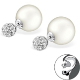 EYS JEWELRY® Damen-Ohrringe Doppel-Perlen Kugeln 6 x 12 mm Preciosa Elements Glitzer Kristalle 925 Sterling Silber weiß im Etui Damenohrstecker