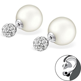 EYS JEWELRY® Damen-Ohrringe Doppel-Perlen Kugeln 6 x 12 mm Preciosa Elements Glitzer Kristalle 925 Sterling Silber weiß im Etui Damenohrstecker