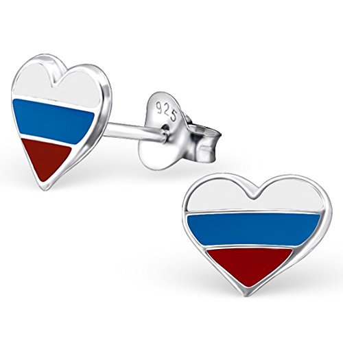 EYS JEWELRY® Damen-Ohrringe Fahnen Flaggen Russland Russia 8 x 9 mm Emaille 925 Sterling Silber mehrfarbig bunt im Etui Damenohrstecker