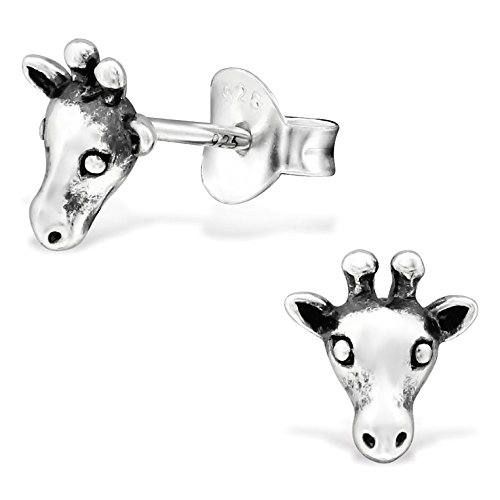 EYS JEWELRY® Damen-Ohrringe Giraffen 7 x 7 mm blank 925 Sterling Silber oxidiert silber im Etui Damenohrstecker