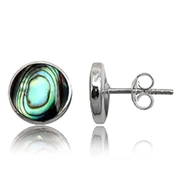 EYS JEWELRY® Damen-Ohrringe Kreis rund 10 x 10 mm Abalone Paua Muschel 925 Sterling Silber grün-blau türkis im Etui Damenohrstecker