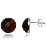 EYS JEWELRY® Damen-Ohrringe Kreis rund 12 x 12 mm Tigerauge 925 Sterling Silber braun im Etui Damenohrstecker