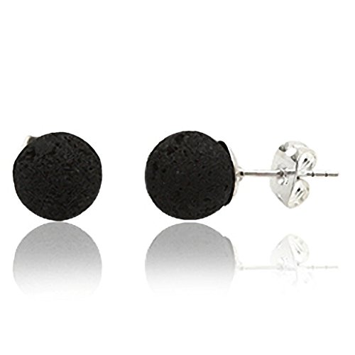 EYS JEWELRY® Damen-Ohrringe Kugeln Bälle Perlen 10 x 10 mm Lava 925 Sterling Silber schwarz im Etui Damenohrstecker
