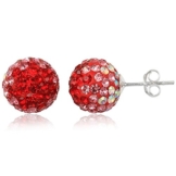 EYS JEWELRY® Damen-Ohrringe Kugeln Bälle Perlen 10 x 10 mm Preciosa Elements Glitzer Kristalle 925 Sterling Silber rot weiß im Etui Damenohrstecker