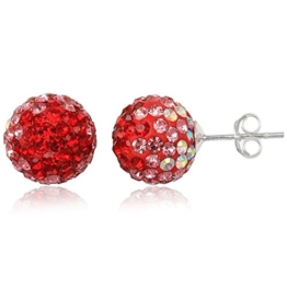 EYS JEWELRY® Damen-Ohrringe Kugeln Bälle Perlen 10 x 10 mm Preciosa Elements Glitzer Kristalle 925 Sterling Silber rot weiß im Etui Damenohrstecker