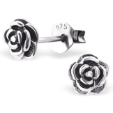 EYS JEWELRY® Damen-Ohrringe Rosen-Blüte Blume 6 x 6 mm blank 925 Sterling Silber oxidiert silber im Etui Damenohrstecker