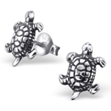 EYS JEWELRY® Damen-Ohrringe Schildkröten 10 x 8 mm blank 925 Sterling Silber oxidiert silber im Etui Damenohrstecker