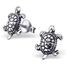 EYS JEWELRY® Damen-Ohrringe Schildkröten 10 x 8 mm blank 925 Sterling Silber oxidiert silber im Etui Damenohrstecker