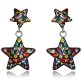 EYS JEWELRY® Damen-Ohrringe Sterne 27 x 15 mm Preciosa Elements Glitzer Kristalle 925 Sterling Silber mehrfarbig bunt im Etui Damenohrstecker