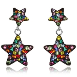 EYS JEWELRY® Damen-Ohrringe Sterne 27 x 15 mm Preciosa Elements Glitzer Kristalle 925 Sterling Silber mehrfarbig bunt im Etui Damenohrstecker