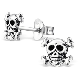 EYS JEWELRY® Damen-Ohrringe Totenkopf Skull Halloween 6 x 7 mm blank 925 Sterling Silber oxidiert silber im Etui Damenohrstecker
