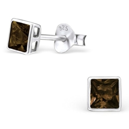EYS Solitär Damen-Ohrringe Rauch-Topas 4 x 4 mm 925 Sterling Silber grau-braun im Etui Damen-Ohrstecker Rauch-Quarz