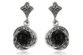 EYS exklusive Damen-Ohrringe Rosen Blüten Onyx Markasit 925 Sterling Silber schwarz im Etui Damen-Ohrstecker