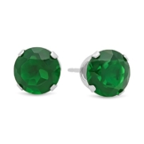 Echtes Sterling-Silber 925 Krappenfassung Brillant-Schliff Smaragdgrün Ohrrings Ohrstecker rund Zirkonia