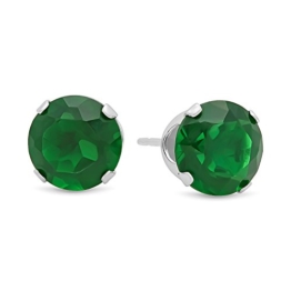 Echtes Sterling-Silber 925 Krappenfassung Brillant-Schliff Smaragdgrün Ohrrings Ohrstecker rund Zirkonia