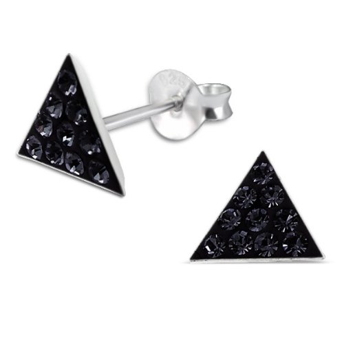 Ein Paar Ohrstecker Dreieck Sterling Silber klein Kristalle Schwarz