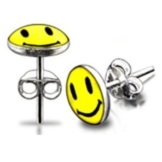 Ein Paar Runder 8 mm „Smiley Face“ Ohrstecker aus Sterling Silber – Inklusive Geschenkbox