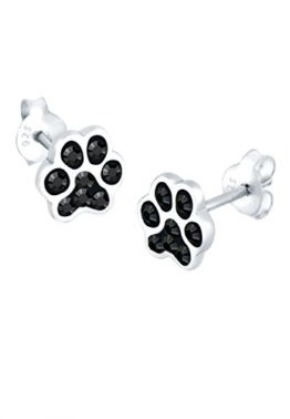 Elli Damen-Charm Pfote 925 Sterling Silber Swarovski Kristall schwarz Brillantschliff 303821212