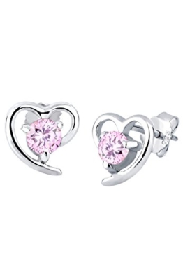 Elli Damen-Ohrstecker Herz 925 Sterling Silber Zirkonia rosa Brillantschliff 3200524