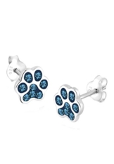 Elli Damen-Ohrstecker Pfote Tier 925 Silber mit Kristallen von Swarovski  im Brillantschliff blau – 0302741313