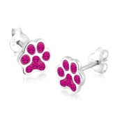 Elli Damen-Ohrstecker Pfote Tier 925 Sterling Silber mit Swarovski Kristallen im Brillantschliff rosa – 0302241313