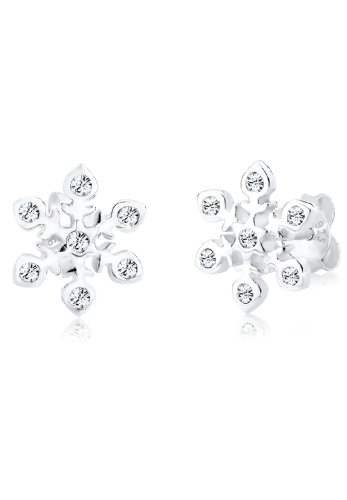 Elli Damen-Ohrstecker Schneeflocken Weihnachten 925 Sterling Silber mit Kristallen von Swarovski weiß 0310391813