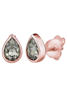 Elli Damen-Ohrstecker Tropfen Edelsteinohrringe rosévergoldet 925 Sterling Silber mit Swarovski Kristallen im Tropfenschliff grau – 0304740215