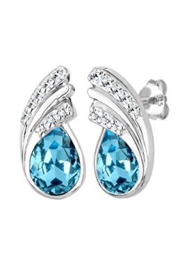 Elli Damen-Ohrstecker Tropfen, Kristall 925 Sterling Silber Swarovski Kristall blau Brillantschliff 309771214