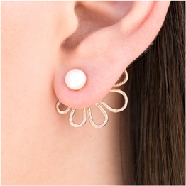 Emmanuela Rose Gold Die Jacken, Rose vergoldet Sterling Silber doppelseitig Ohrringe mit Weiß oder Schwarz Pearl, handgefertigt Vorderseite Rückseite Ohrringe, ausgefallene Fashion Schmuck