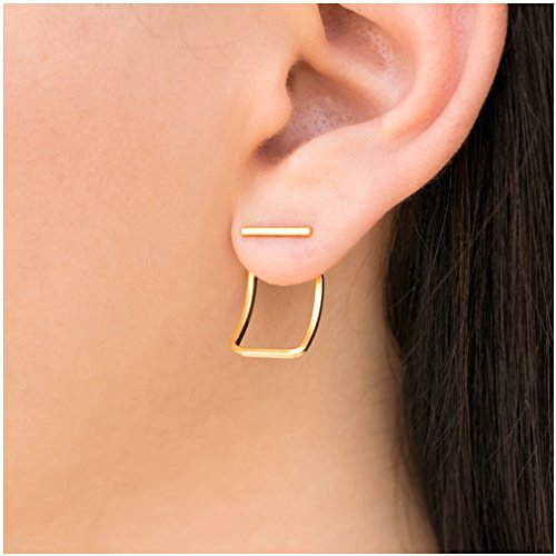 Emmanuela die Jacke Ohrringe, Paar, 24 ct Gold Bar Ohrstecker mit geschwungene Vorderseite Rückseite Ohrringe, doppelseitig Ohrringe