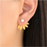 Emmanuela die Jacken,, 24 ct vergoldet Sterling Silber Ohrstecker Ohrringe mit Weiß oder Schwarz Pearl, Vorderseite Rückseite Ohrringe, doppelseitig Ohrstecker