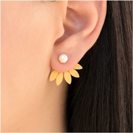 Emmanuela die Jacken,, 24 ct vergoldet Sterling Silber Ohrstecker Ohrringe mit Weiß oder Schwarz Pearl, Vorderseite Rückseite Ohrringe, doppelseitig Ohrstecker