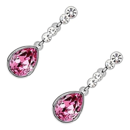 GWG® Sterling Silber Veredelte Ohrstecker für Frauen, glitzernder farbiger Kristall, Tränenform, an Kette, verziert mit weißen Steinen