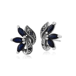 Gemondo Fingerring Sterling-Silber 925 1,05 ct Blau Saphir Markasit Jugendstil Ohrstecker Ohrringe