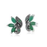 Gemondo Markasit Ohrringe, 925 Sterling Silber 0,95 Karat Smaragd und Markasit Jugendstil Ohrstecker Ohrringe