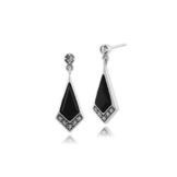 Gemondo Markasit Ohrringe, 925 Sterling Silber 2 ct Onyx Markasit Art Deco Schwarz Drop Ohrringe