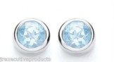 Glatt Sterling Silber Ohrstecker mit Echtem Blauem Topas, Rund